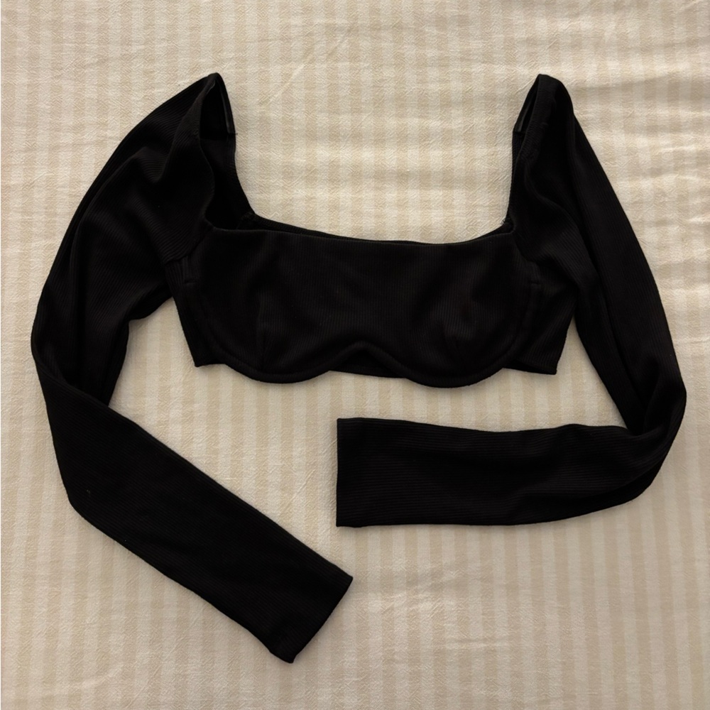 Princess Polly Black Ribbed Top